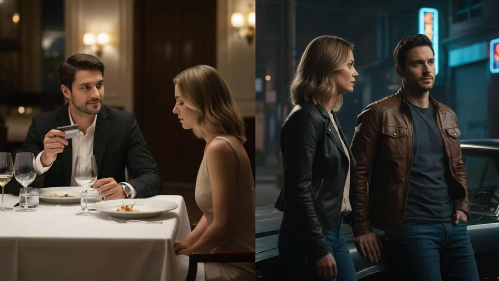 A visual comparison of the Provider paying for dinner versus the Lover who commands attention, illustrating how women rank men.