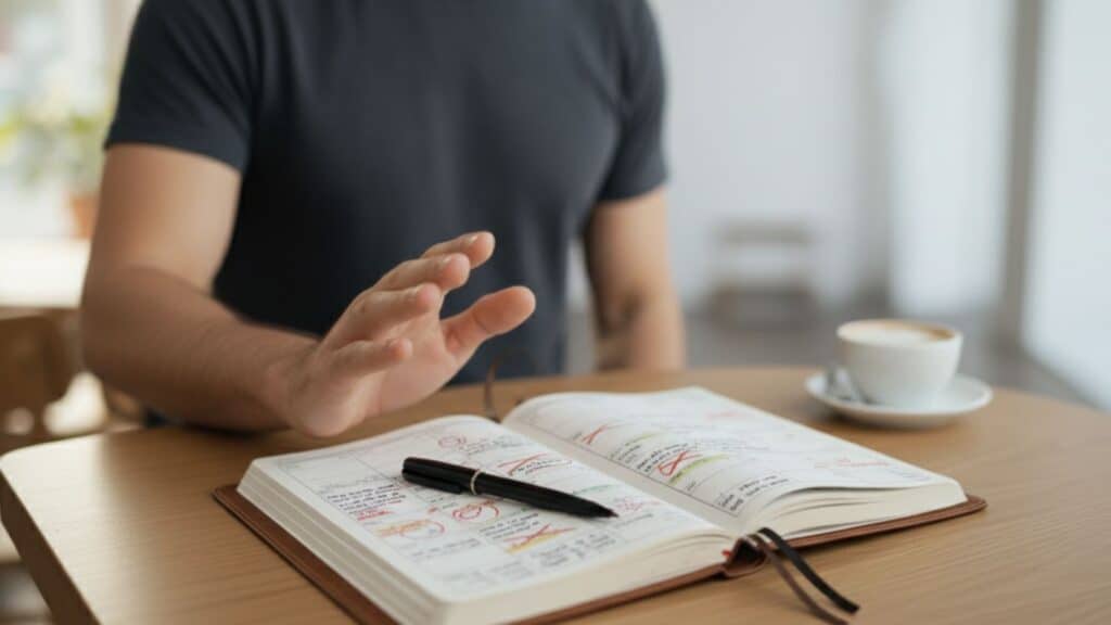 A man's schedule, symbolizing his boundaries and why saying 'no' is attractive.