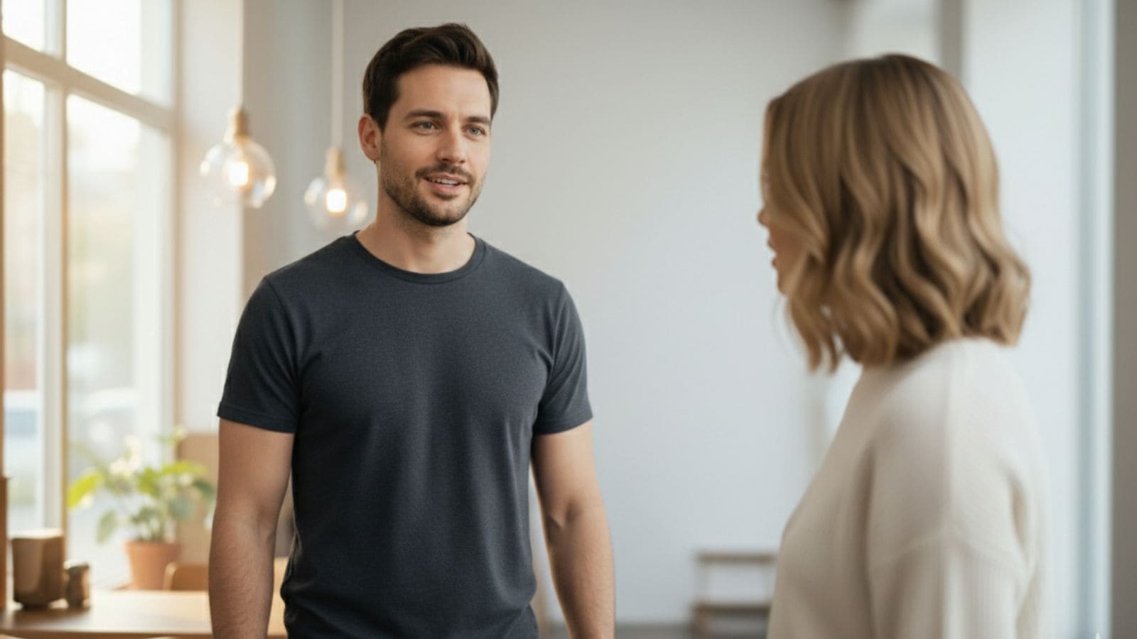 A confident man speaking, illustrating the psychological things to say to make her obsessed.