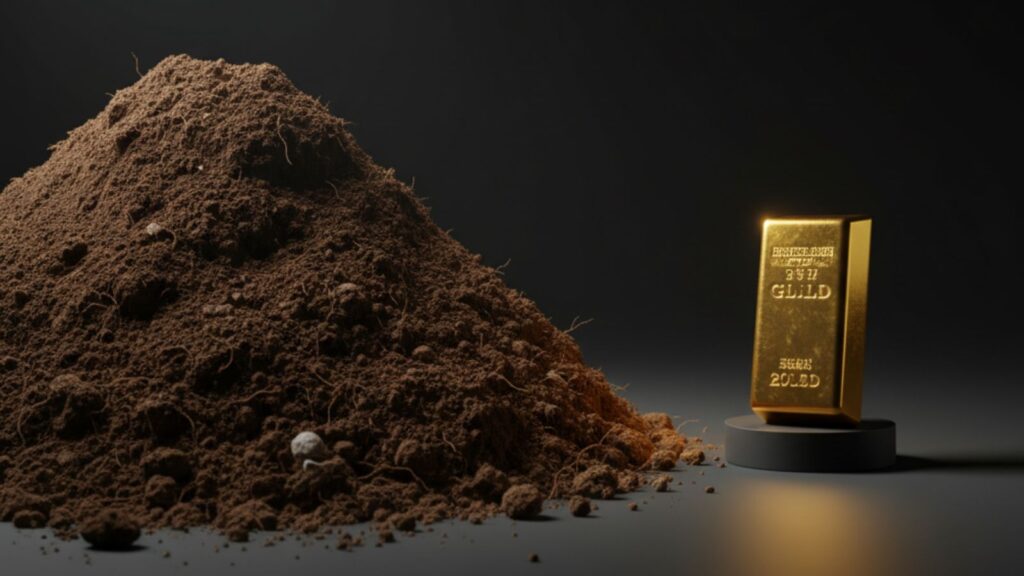 A visual comparison of dirt and gold, representing the scarcity heuristic in relationships
