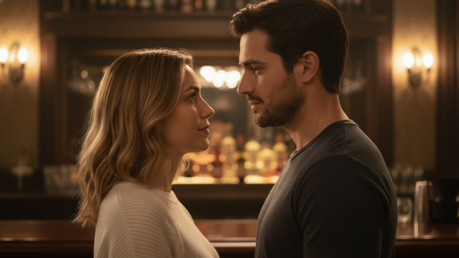 Intense eye contact between a man and woman, illustrating the signs to tell your crush you like them.