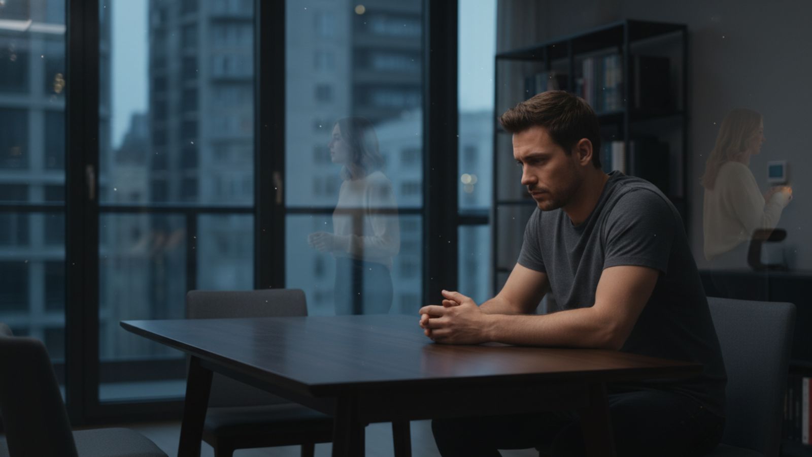 A man haunted by the memory of a woman, illustrating why someone refuses to leave your mind