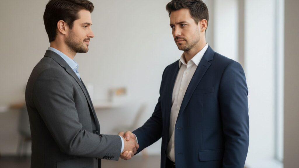 A firm handshake representing social intelligence and confidence.