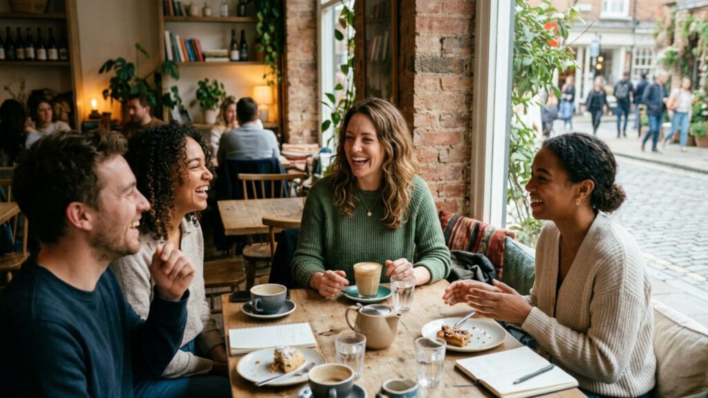 Woman enjoying time with friends while building emotional independence
