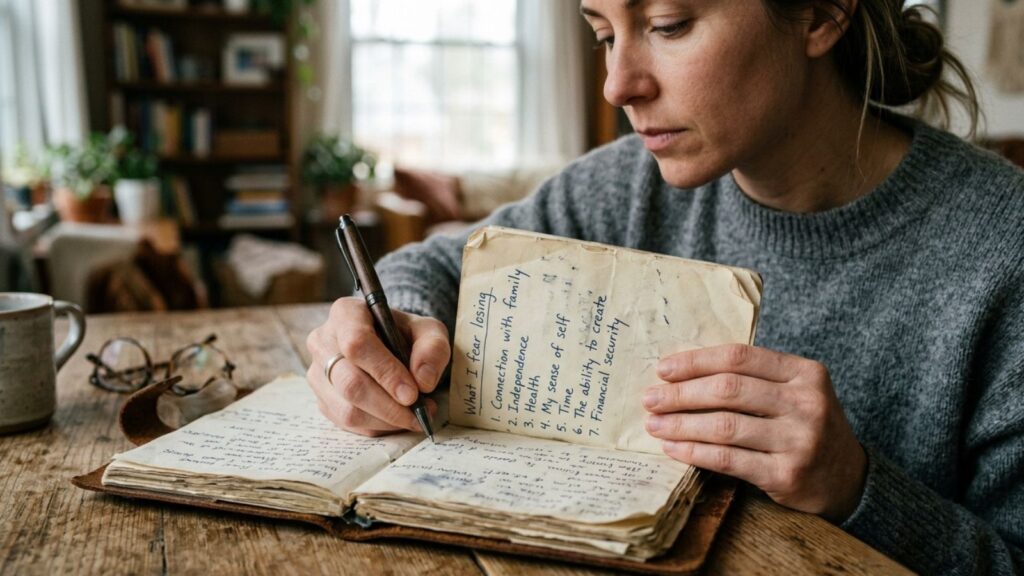 Woman writing about fears connected to emotional dependency